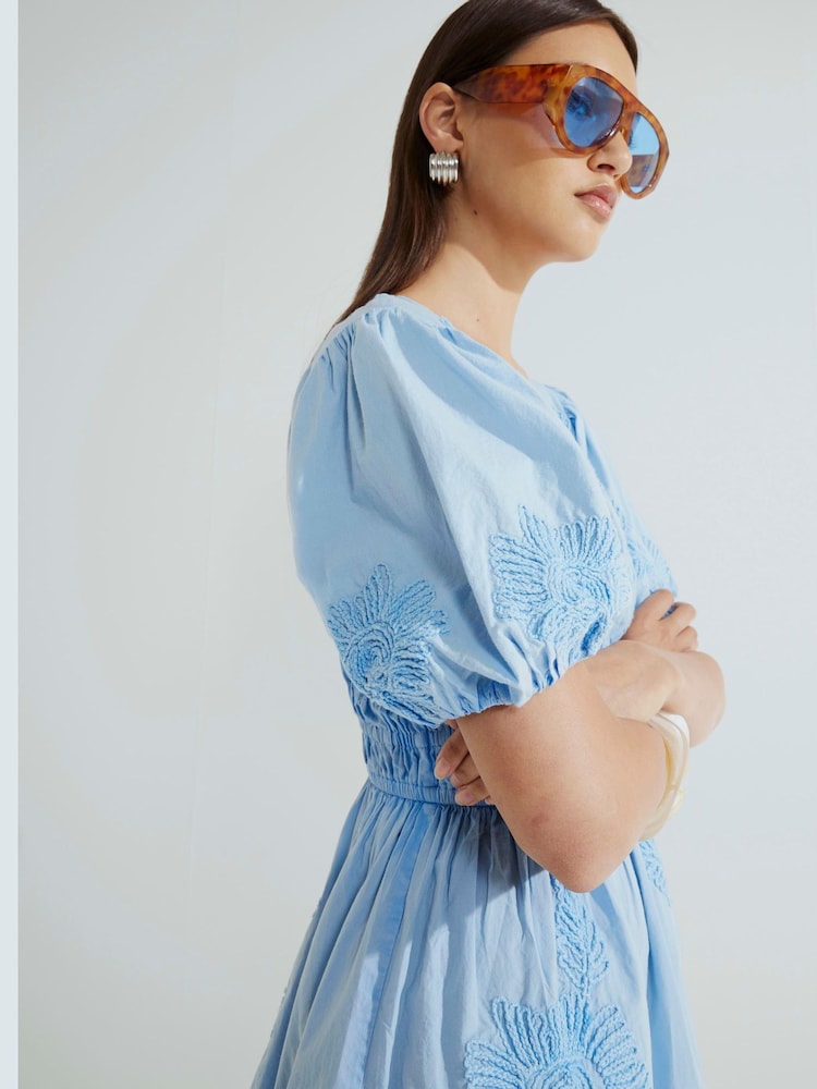 River Island Blue Cornelli 100% Cotton Mini Dress - Image 4 of 4