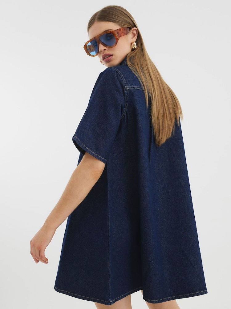 River Island Blue Shirt Collar 100% Cotton Dress - Image 2 of 6 River Island Blue Shirt Collar 100% Cotton Dress - Image 2 of 6
