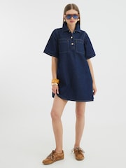 River Island Blue Shirt Collar 100% Cotton Dress - Image 3 of 6