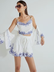 River Island White Embroidered Crop 100% Cotton Top - Image 1 of 2