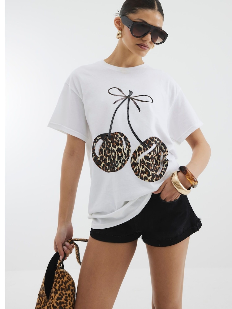 River Island Leopard Print Bow Cherry T-Shirt - Imagen 2 de 4