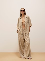 River Island Natural Stud Embellished 100% Cotton Trousers - Image 1 of 4