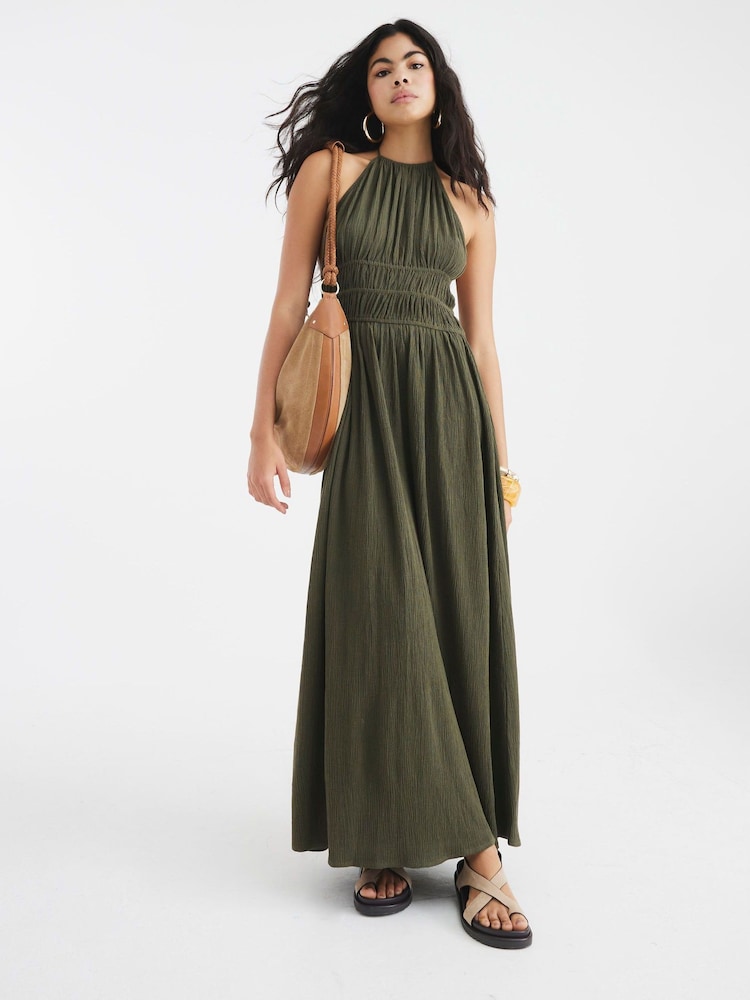 River Island Green Halter Neck Shirred Maxi Dress - Image 2 of 4