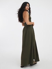 River Island Green Halter Neck Shirred Maxi Dress - Image 3 of 4