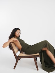 River Island Green Halter Neck Shirred Maxi Dress - Image 4 of 4