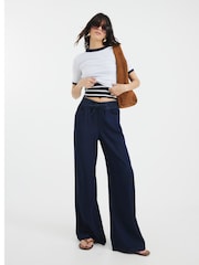 River Island Blue High Waisted Wide leg Pyjamas Trousers - Image 1 of 4