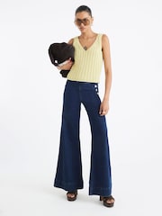 River Island Blue High Rise Button Palazzo Jeans - Image 1 of 4