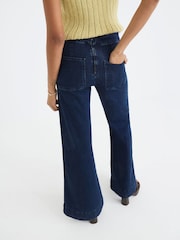 River Island Blue High Rise Button Palazzo Jeans - Image 2 of 4