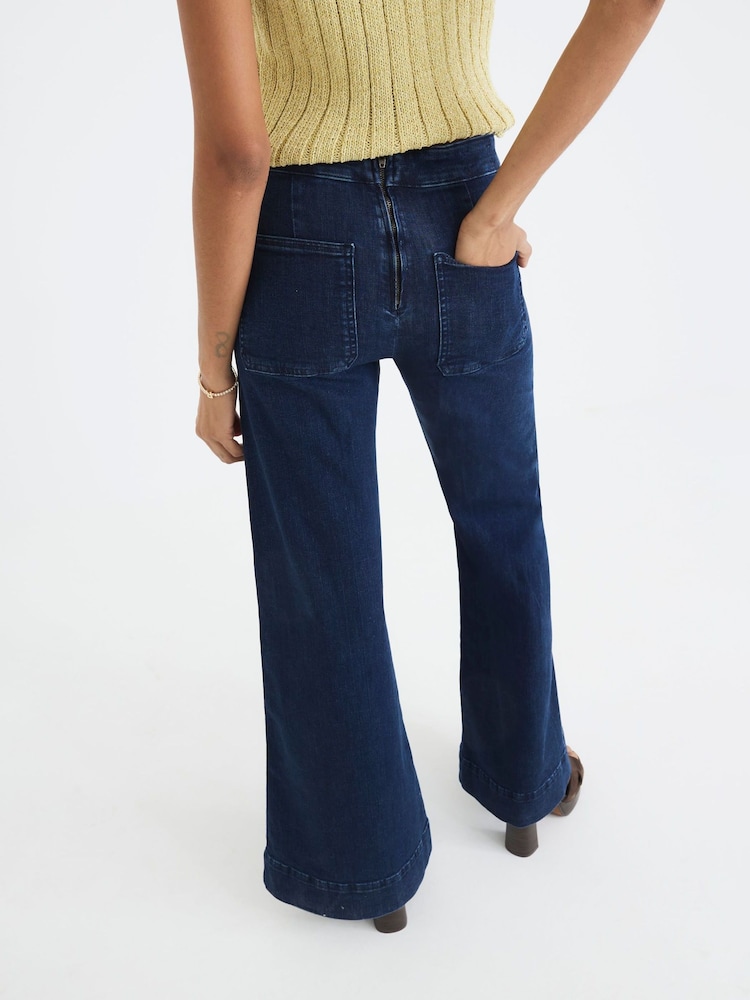 River Island Blue High Rise Button Palazzo Jeans - Image 2 of 4