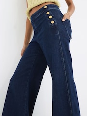 River Island Blue High Rise Button Palazzo Jeans - Image 3 of 4