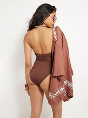 River Island Brown Plunge Buckle Scuba Swimsuit - Image 2 of 4