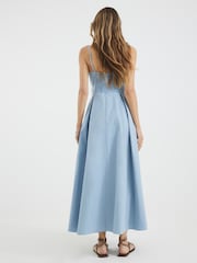 River Island Blue Bow Button Up 100% Cotton Midi Dress - Image 2 of 4