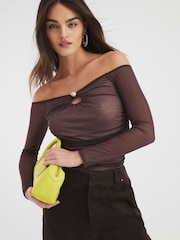 River Island Trim Mesh Bardot Top - Imagen 1 de 4
