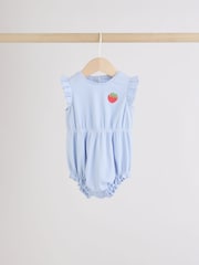 Blue Strawberry Frill Shoulder Baby Rompers 4 Pack - Image 2 of 12