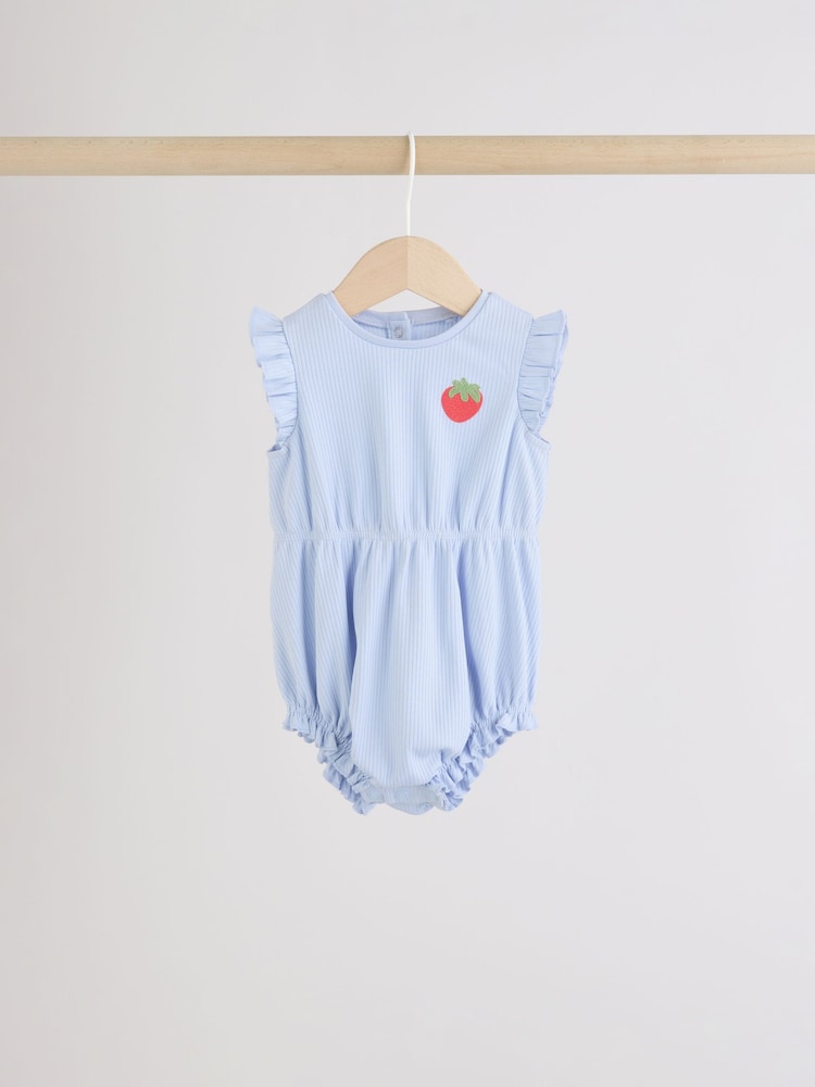 Blue Strawberry Frill Shoulder Baby Rompers 4 Pack - Image 2 of 12 Blue Strawberry Frill Shoulder Baby Rompers 4 Pack - Image 2 of 12