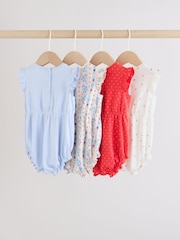 Blue Strawberry Frill Shoulder Baby Rompers 4 Pack - Image 6 of 12