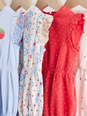 Blue Strawberry Frill Shoulder Baby Rompers 4 Pack - Image 8 of 12