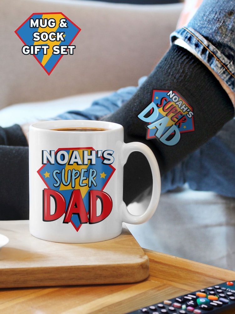 Personalised Super Dad Mug & Socks By PMC - Image 1 of 3