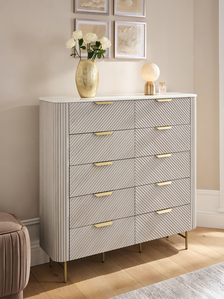 Light Grey Valencia Marble and Mango Wood 10 Drawer Chest - Image 2 of 8 Light Grey Valencia Marble and Mango Wood 10 Drawer Chest - Image 2 of 8