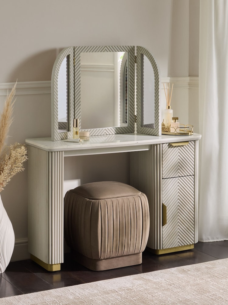 Light Grey Valencia 1 Drawer 1 Door Solid Mango Wood Dressing Table - Image 2 of 8