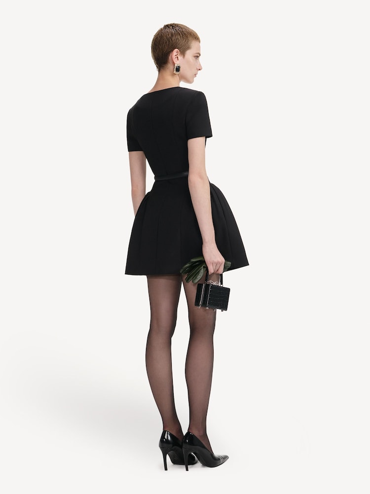 Self-Portrait Black Crepe Short Sleeve Mini Dress - Image 2 of 4