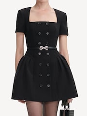 Self-Portrait Black Crepe Short Sleeve Mini Dress - Image 3 of 4