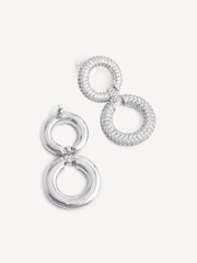 Self-Portrait Silver Plated Crystal Link Two Tiered Earrings - Image 1 of 4