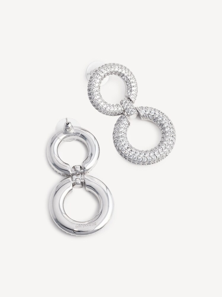 Self-Portrait Silver Plated Crystal Link Two Tiered Earrings - Image 1 of 4