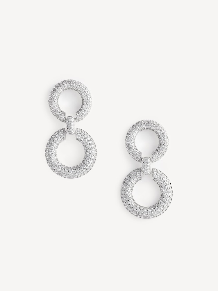 Self-Portrait Silver Plated Crystal Link Two Tiered Earrings - Image 2 of 4