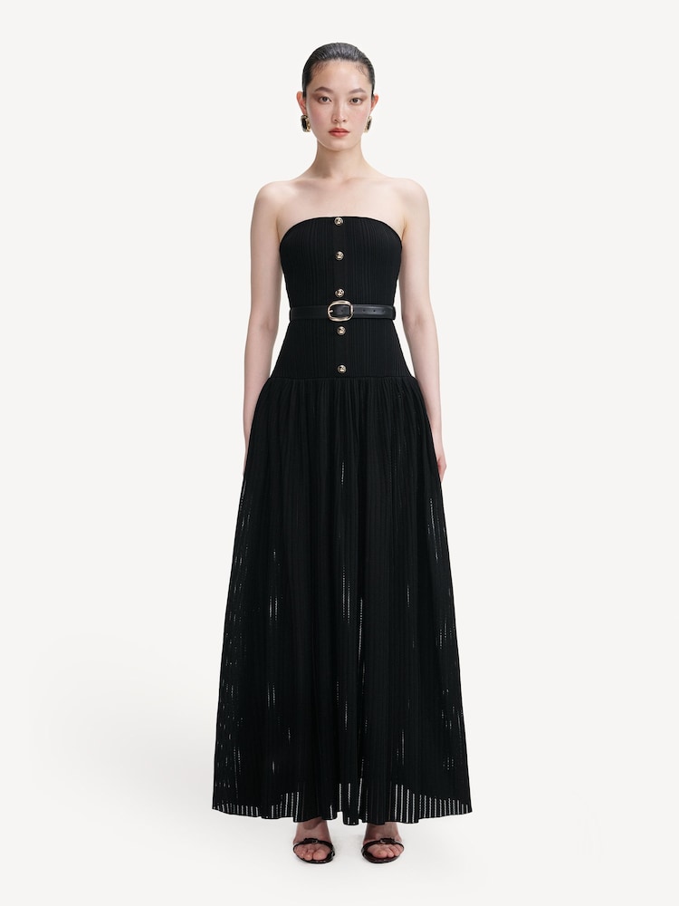 Self-Portrait Black Bandeau Knit Midi Dress - Image 1 of 4 Self-Portrait Black Bandeau Knit Midi Dress - Image 1 of 4