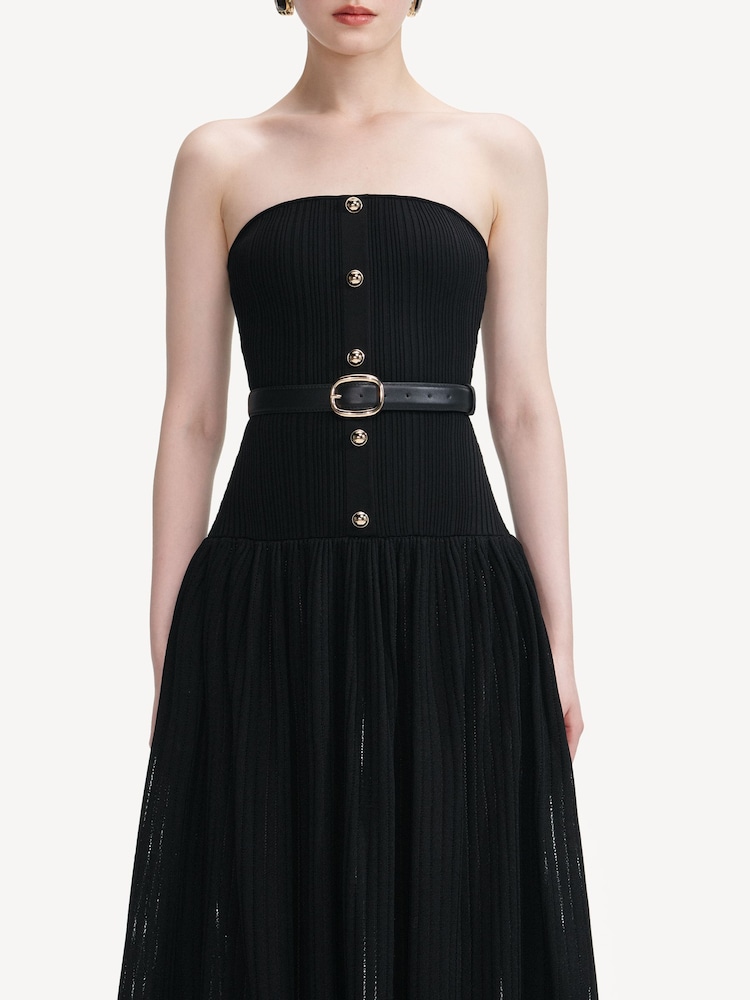 Self-Portrait Black Bandeau Knit Midi Dress - Image 4 of 4