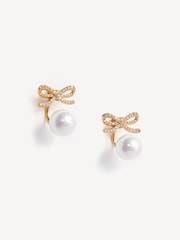 Self-Portrait Gold Tone Bow Pearl Jacket Earrings - Image 1 of 4