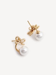 Self-Portrait Gold Tone Bow Pearl Jacket Earrings - Image 2 of 4
