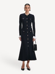 Self-Portrait Blue Navy Viscose Knit Midi Dress - Image 1 of 4