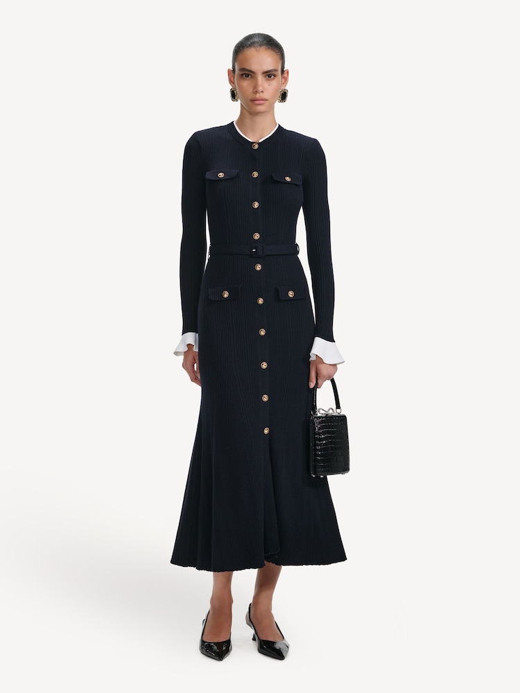 Self-Portrait Blue Navy Viscose Knit Midi Dress - Image 1 of 4