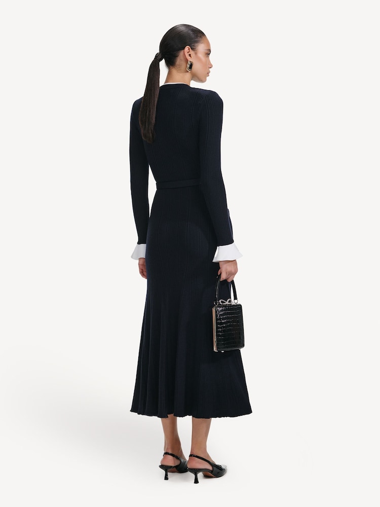 Self-Portrait Blue Navy Viscose Knit Midi Dress - Image 2 of 4