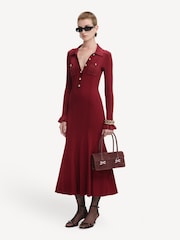 Self-Portrait Red Ribbed Knit Midi Dress - Image 1 of 4