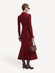 Self-Portrait Red Ribbed Knit Midi Dress - Image 2 of 4