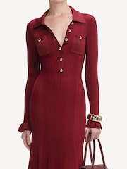 Self-Portrait Red Ribbed Knit Midi Dress - Image 3 of 4