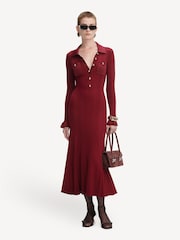Self-Portrait Red Ribbed Knit Midi Dress - Image 4 of 4