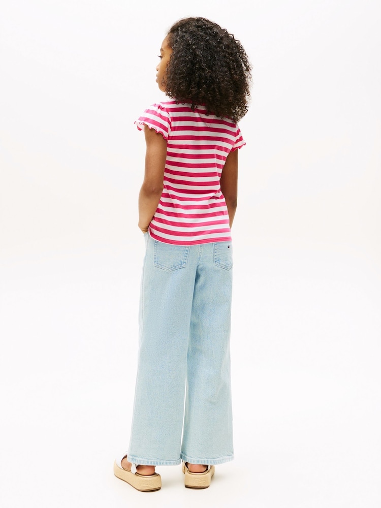 Tommy Hilfiger Pink Slim Stripe Ruffle Sleeve Top - Image 2 of 5
