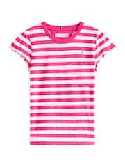 Tommy Hilfiger Pink Slim Stripe Ruffle Sleeve Top - Image 5 of 5
