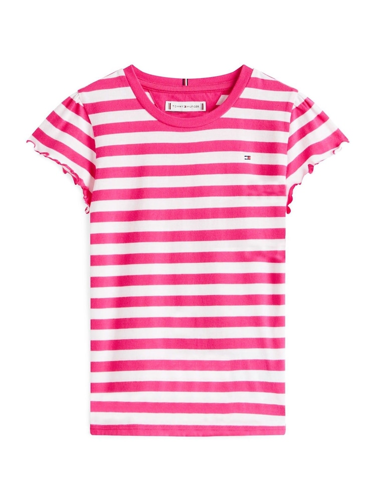Tommy Hilfiger Pink Slim Stripe Ruffle Sleeve Top - Image 5 of 5