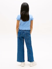 Tommy Hilfiger Blue Slim Ruffle Short Sleeve Ribbed Top - Image 2 of 5