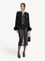 Self-Portrait Black Boucle Fur Cuff Jacket - Image 1 of 4