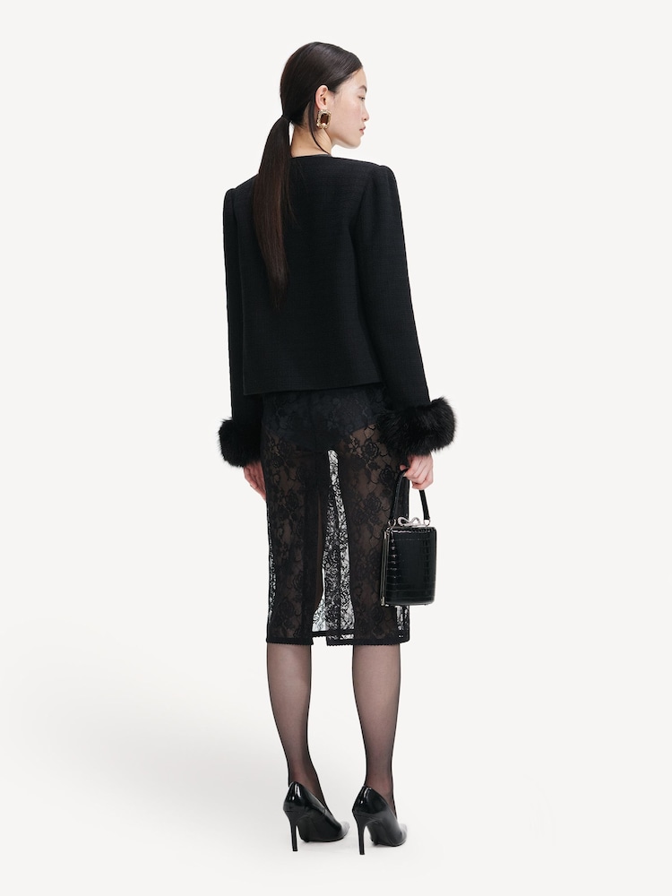 Self-Portrait Black Boucle Fur Cuff Jacket - Image 2 of 4