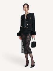 Self-Portrait Black Boucle Fur Cuff Jacket - Image 3 of 4