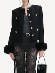 Self-Portrait Black Boucle Fur Cuff Jacket - Image 4 of 4