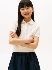 Tommy Hilfiger Cream Relaxed Pointelle Polo Shirt - Image 1 of 5