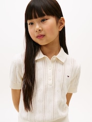 Tommy Hilfiger Cream Relaxed Pointelle Polo Shirt - Image 4 of 5